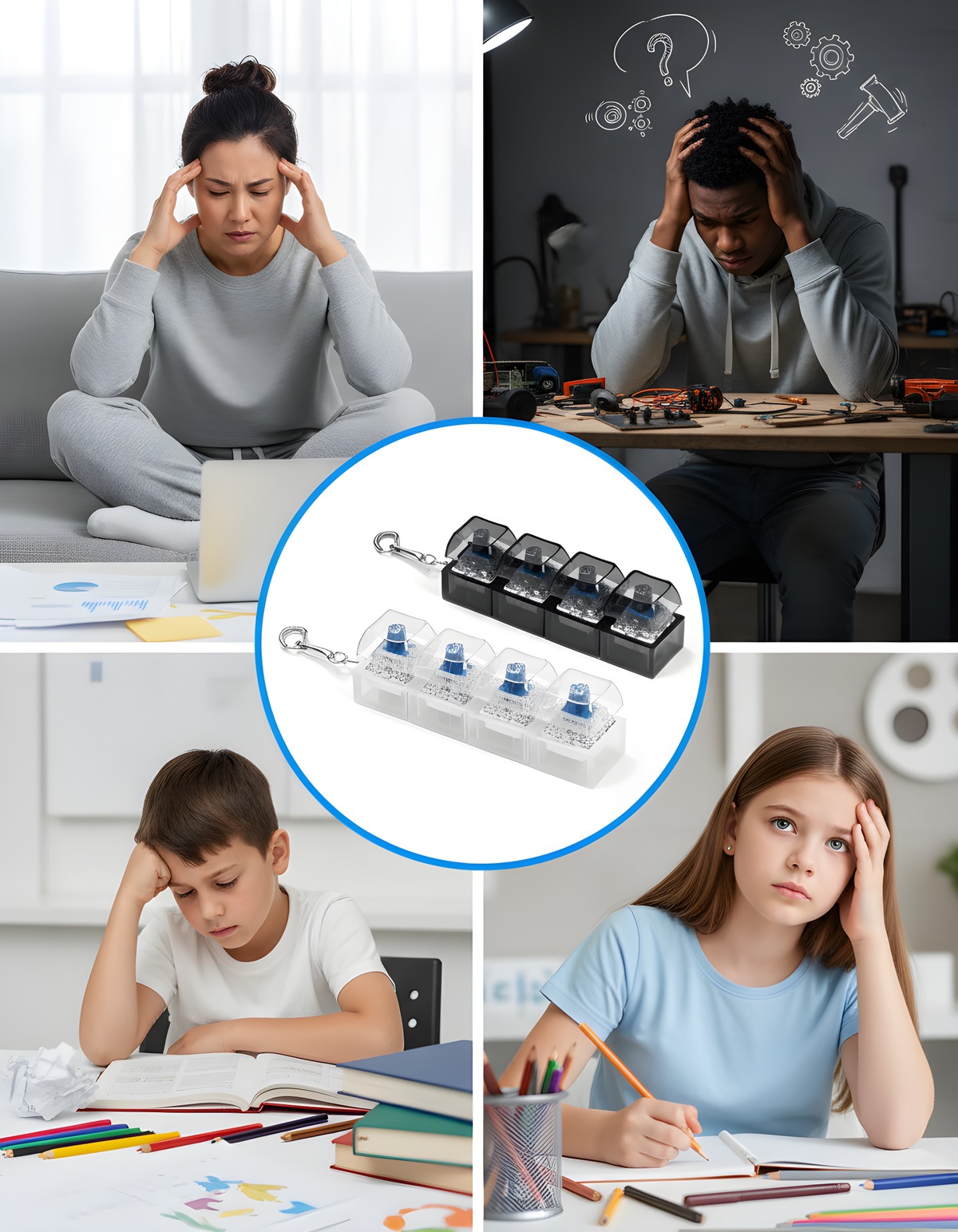 Clixie Keystack fidget keychain with mechanical switches and LED glow for stress relief